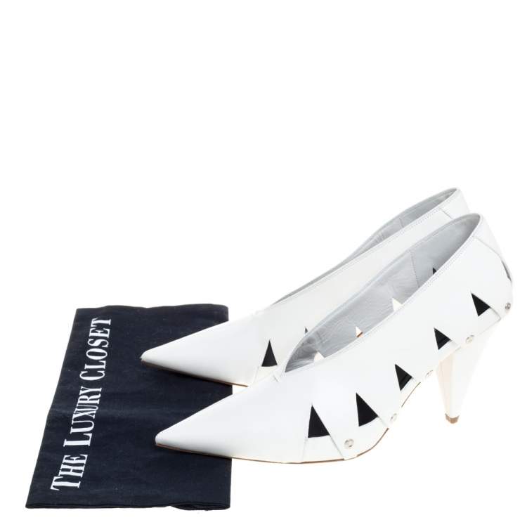 Pre Owned Celine White Leather V-Neck Cutout Pumps Size 39.5