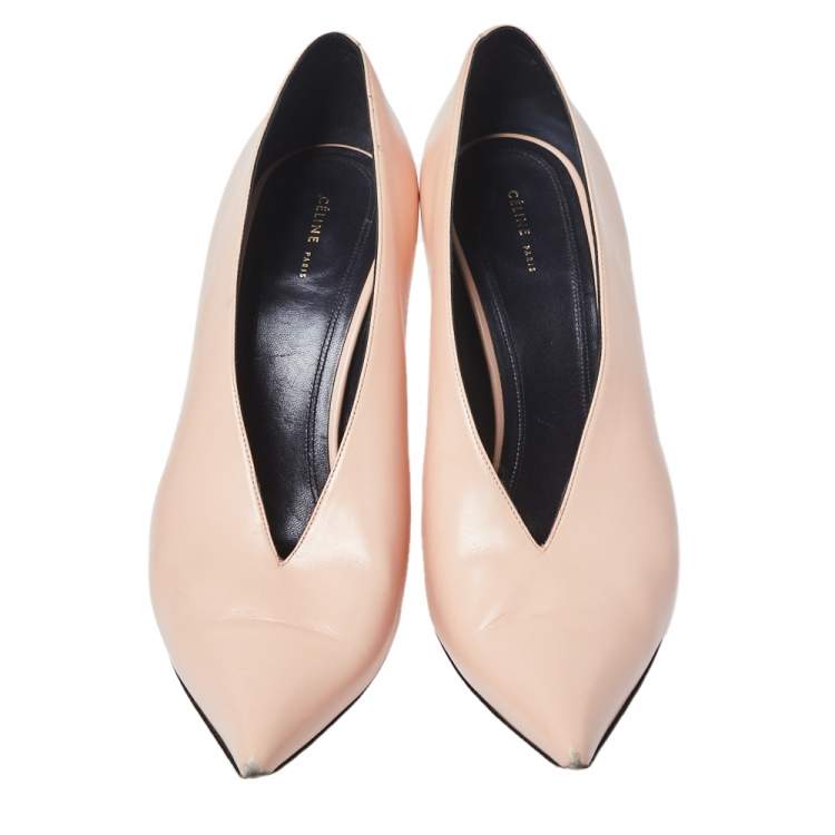 Pre Owned Celine Blush Pink Leather V Neck Pointed Toe Pumps Size 40