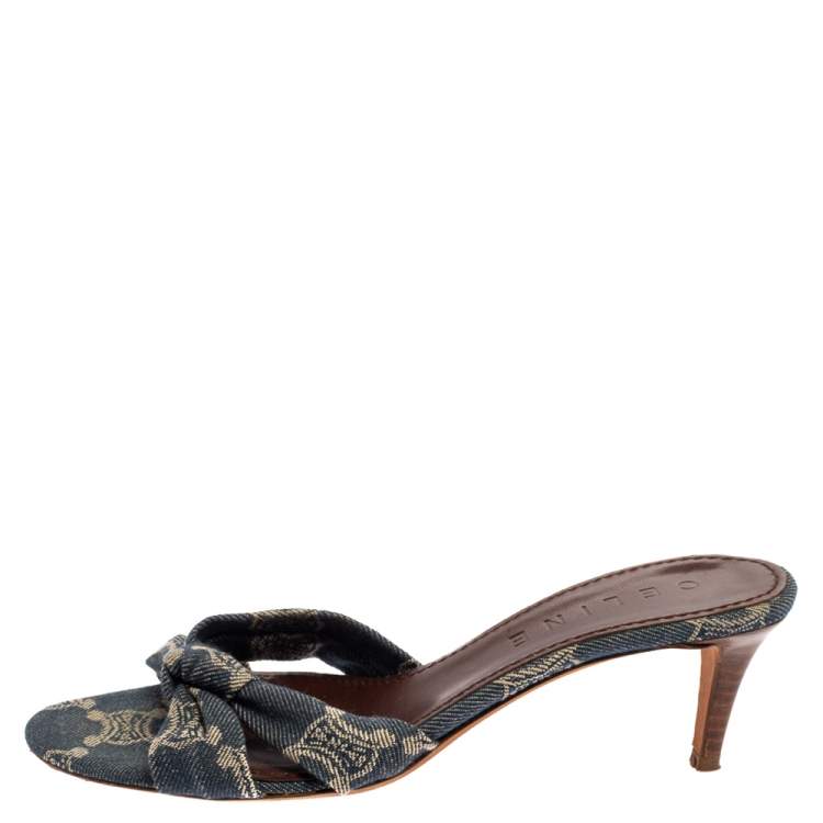 Pre Owned Celine Denim Fabric Knot Open Toe Slide Sandals Size 37.5