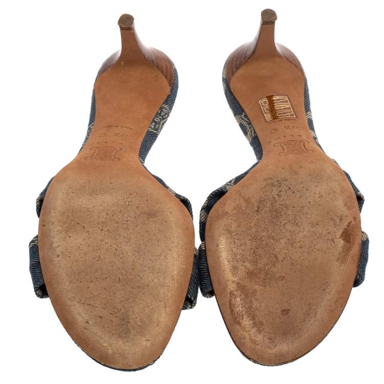 Pre Owned Celine Denim Fabric Knot Open Toe Slide Sandals Size 37.5