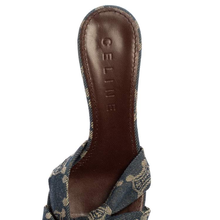 Pre Owned Celine Denim Fabric Knot Open Toe Slide Sandals Size 37.5