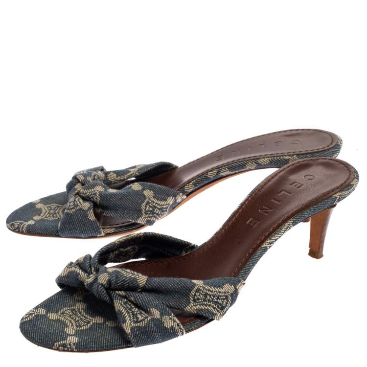 Pre Owned Celine Denim Fabric Knot Open Toe Slide Sandals Size 37.5