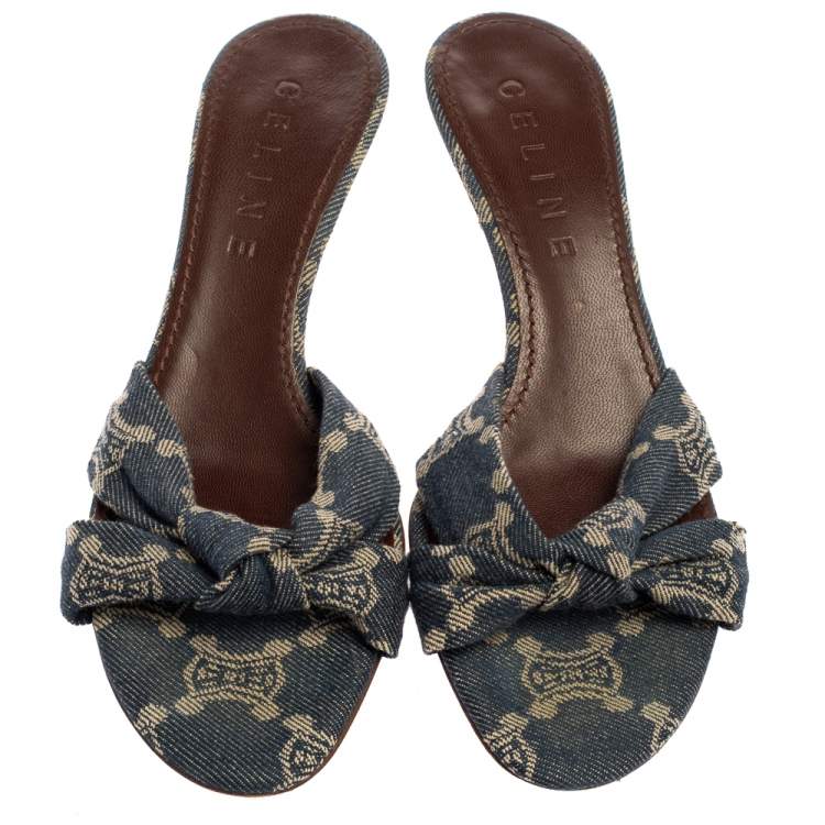 Pre Owned Celine Denim Fabric Knot Open Toe Slide Sandals Size 37.5