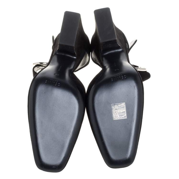 Pre Owned Céline Black Suede Ankle Cuff Square Toe Sandals Size 40