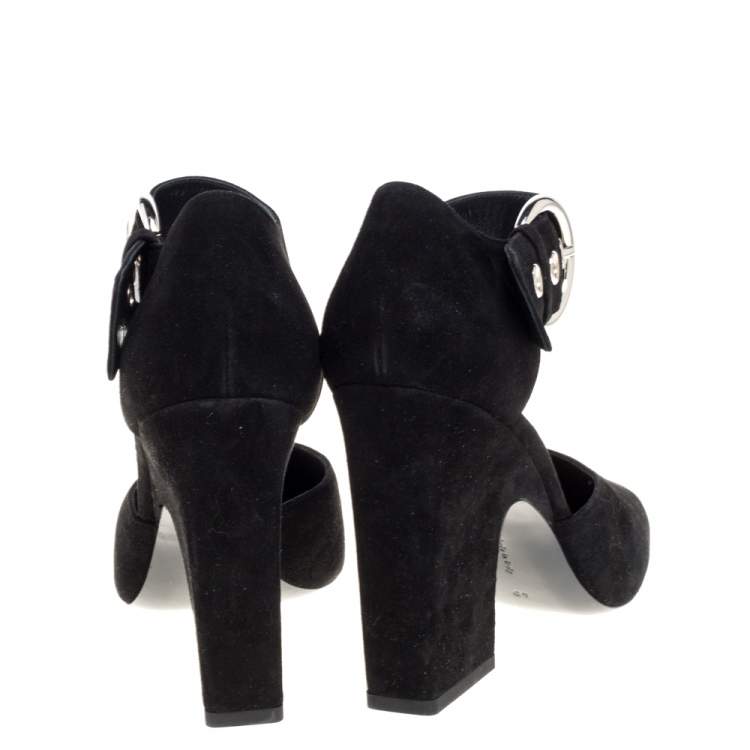 Pre Owned Céline Black Suede Ankle Cuff Square Toe Sandals Size 40