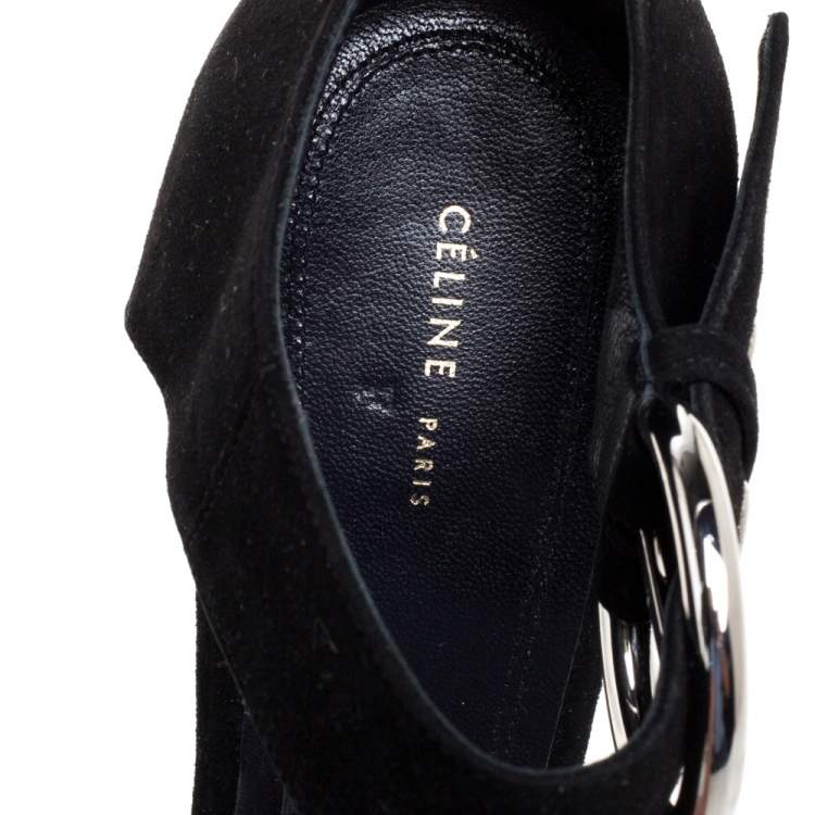 Pre Owned Céline Black Suede Ankle Cuff Square Toe Sandals Size 40