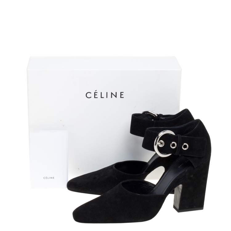 Pre Owned Céline Black Suede Ankle Cuff Square Toe Sandals Size 40
