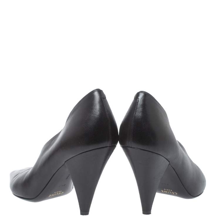 Pre Owned Celine Black Leather V Cut Pointed Toe Pumps Size 36.5