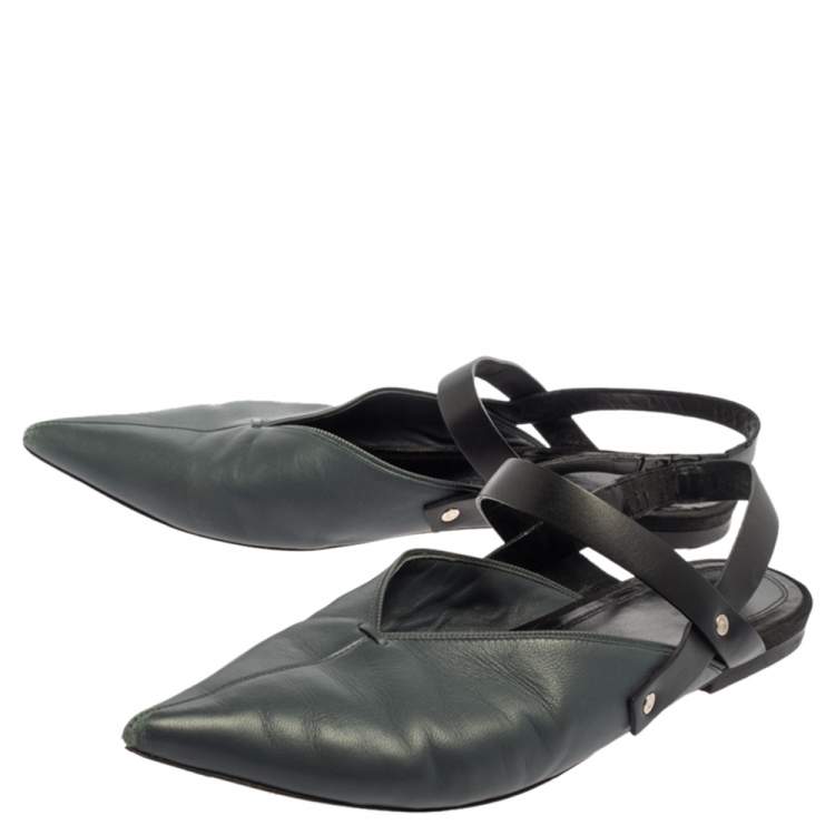 Pre Owned Celine Grey/Black Pointed Toe Slingback Flat Sandals Size 38