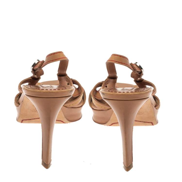 Pre Owned Celine Beige Leather Open Toe Slingback Sandals Size 38