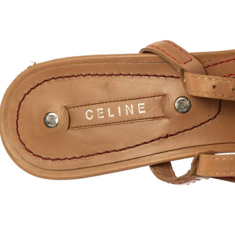 Pre Owned Celine Beige Leather Open Toe Slingback Sandals Size 38