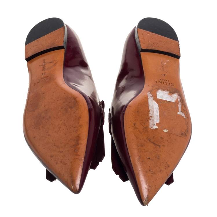 Pre Owned Celine Burgundy Leather Pointed Toe Masculina Fringe Flats Size 36