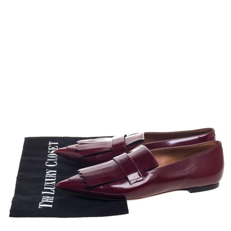 Pre Owned Celine Burgundy Leather Pointed Toe Masculina Fringe Flats Size 36