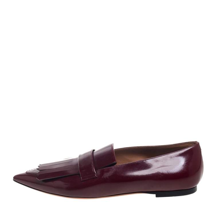 Pre Owned Celine Burgundy Leather Pointed Toe Masculina Fringe Flats Size 36