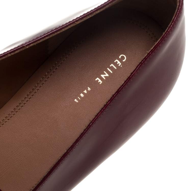 Pre Owned Celine Burgundy Leather Pointed Toe Masculina Fringe Flats Size 36