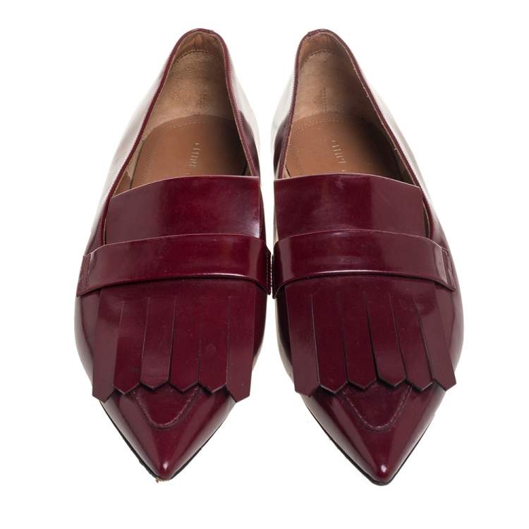 Pre Owned Celine Burgundy Leather Pointed Toe Masculina Fringe Flats Size 36
