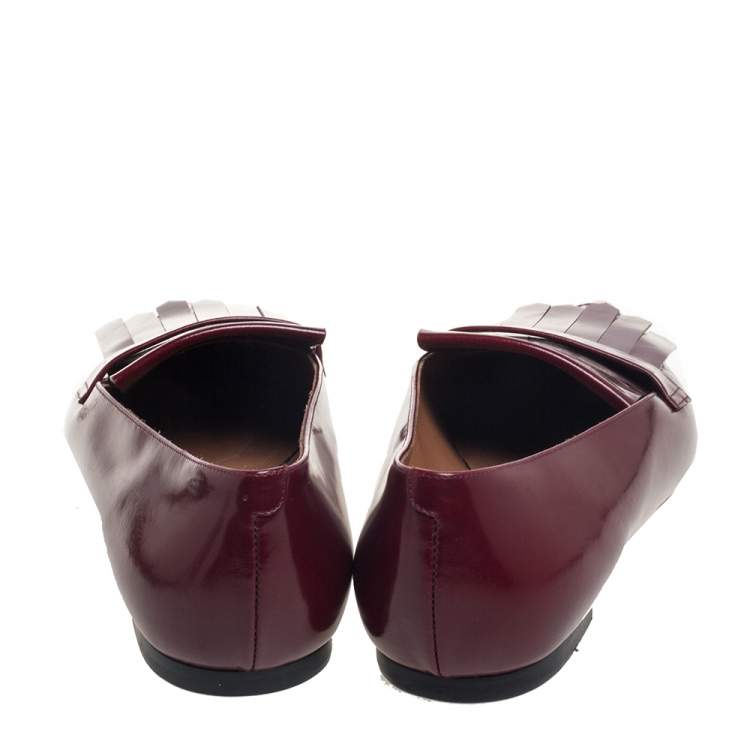 Pre Owned Celine Burgundy Leather Pointed Toe Masculina Fringe Flats Size 36