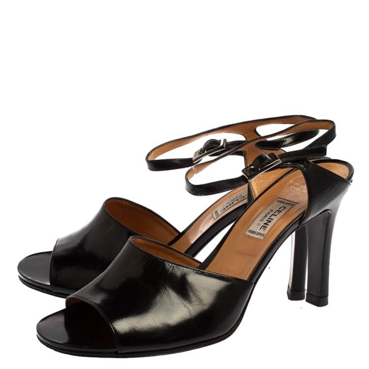 Pre Owned Celine Vintage Black Leather Open Toe Ankle Strap Sandals Size 39