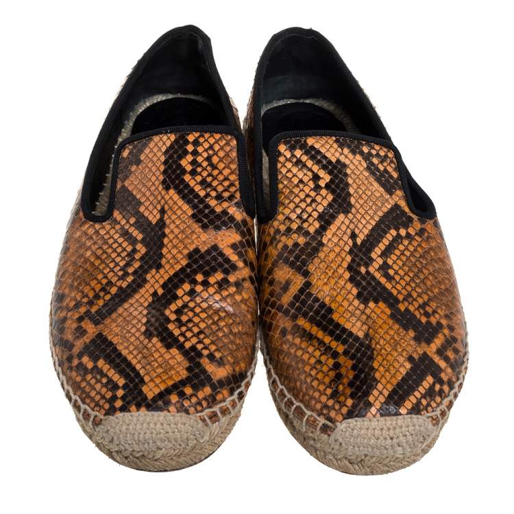 Pre Owned Celine Two Tone Python Leather Flat Espadrilles Size 37