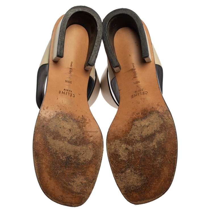 Pre Owned Celine Cream White Leather Ankle Strap Sandals 39.5