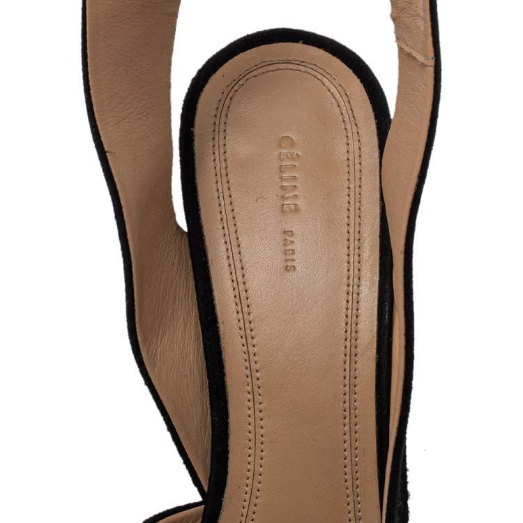 Pre Owned Celine Black/Orange Suede Peep Toe Platform Sandals Size 37.5