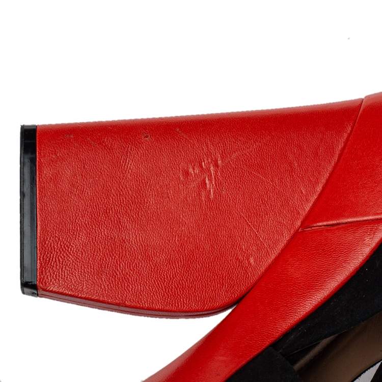 Pre Owned Celine Black/Orange Suede Peep Toe Platform Sandals Size 37.5