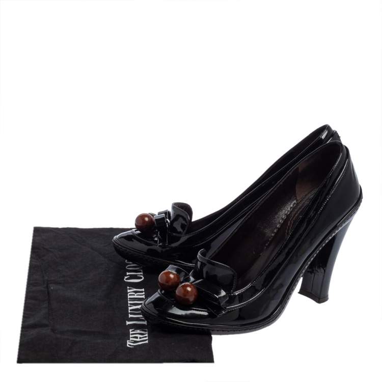 Pre Owned Celine Black Patent Leather Embellished Pumps Size 39