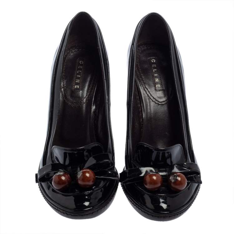 Pre Owned Celine Black Patent Leather Embellished Pumps Size 39