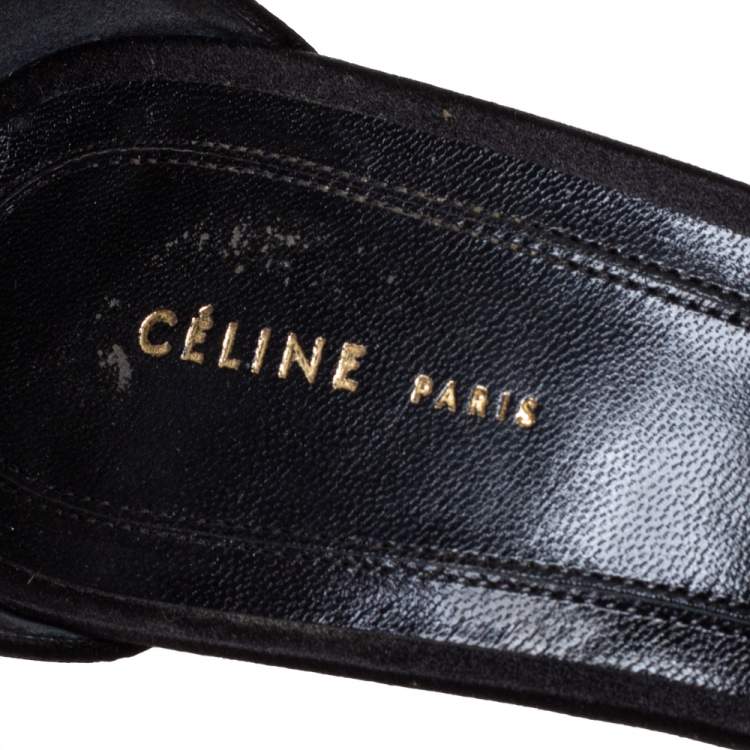 Pre Owned Celine Black Satin Bow Embellished Ankle Strap Sandals Size 37