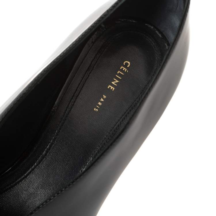 Pre Owned Celine Black Patent Leather V Cut Pointed Toe Pumps Size 36.5
