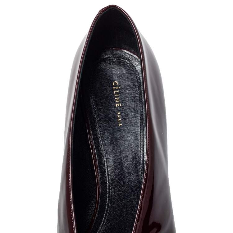 Pre Owned Celine Burgundy Patent Leather V Neck Pointed Toe Pumps Size 40