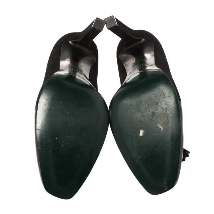 Pre Owned Celine Black Suede And Patent Leather Tassel Loafer Pumps Size 36