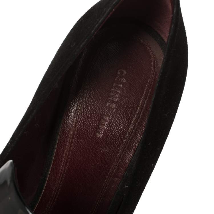 Pre Owned Celine Black Suede And Patent Leather Tassel Loafer Pumps Size 36