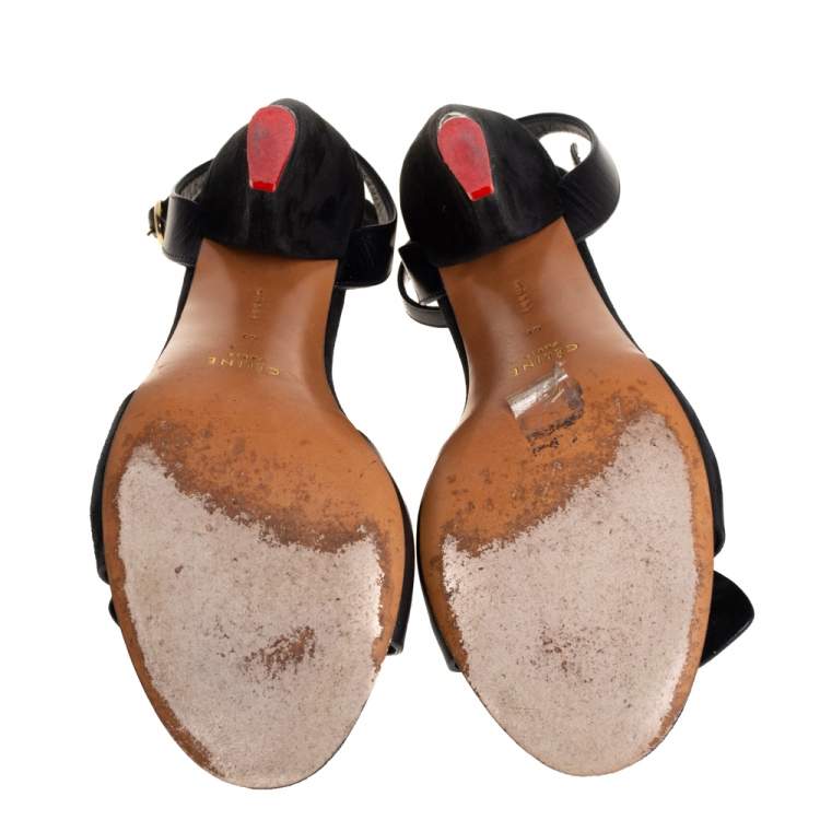 Pre Owned Celine Black Leather And Suede Ankle Strap Sandals Size 41