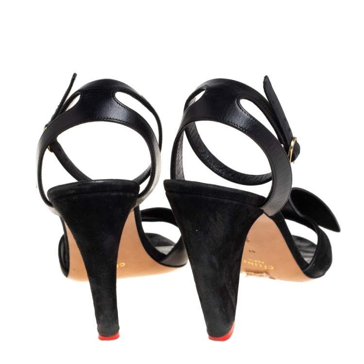 Pre Owned Celine Black Leather And Suede Ankle Strap Sandals Size 41