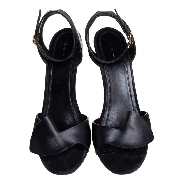 Pre Owned Celine Black Leather And Suede Ankle Strap Sandals Size 41