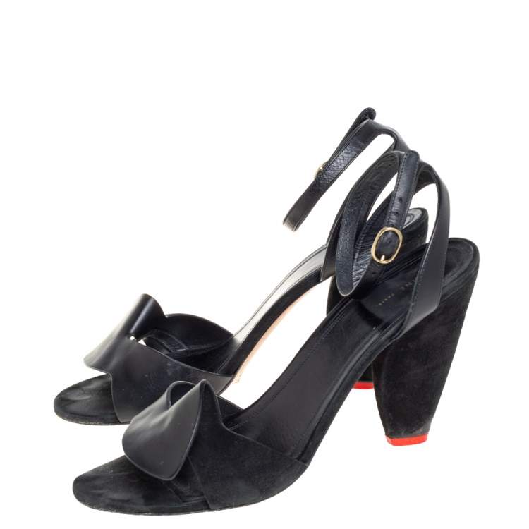 Pre Owned Celine Black Leather And Suede Ankle Strap Sandals Size 41