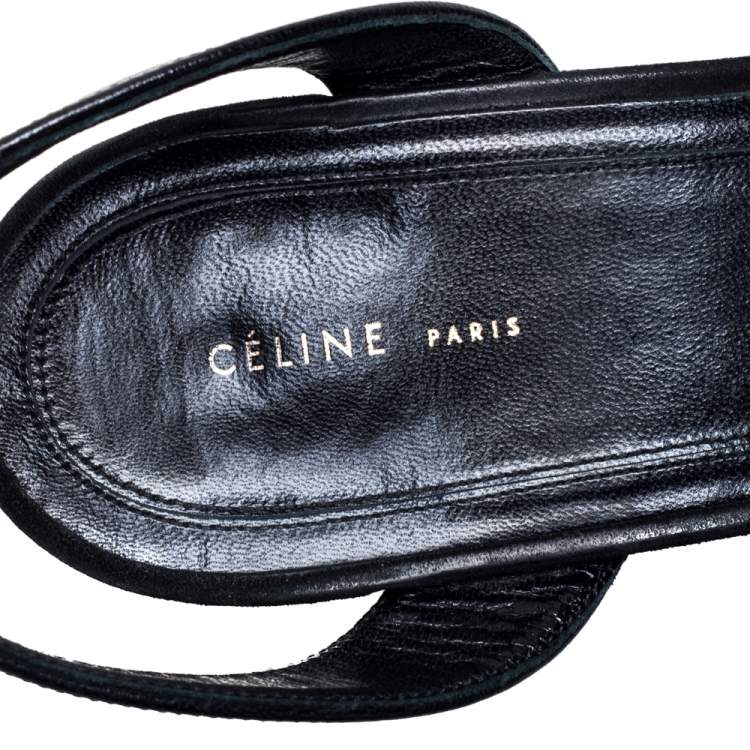Pre Owned Celine Black Leather And Suede Ankle Strap Sandals Size 41
