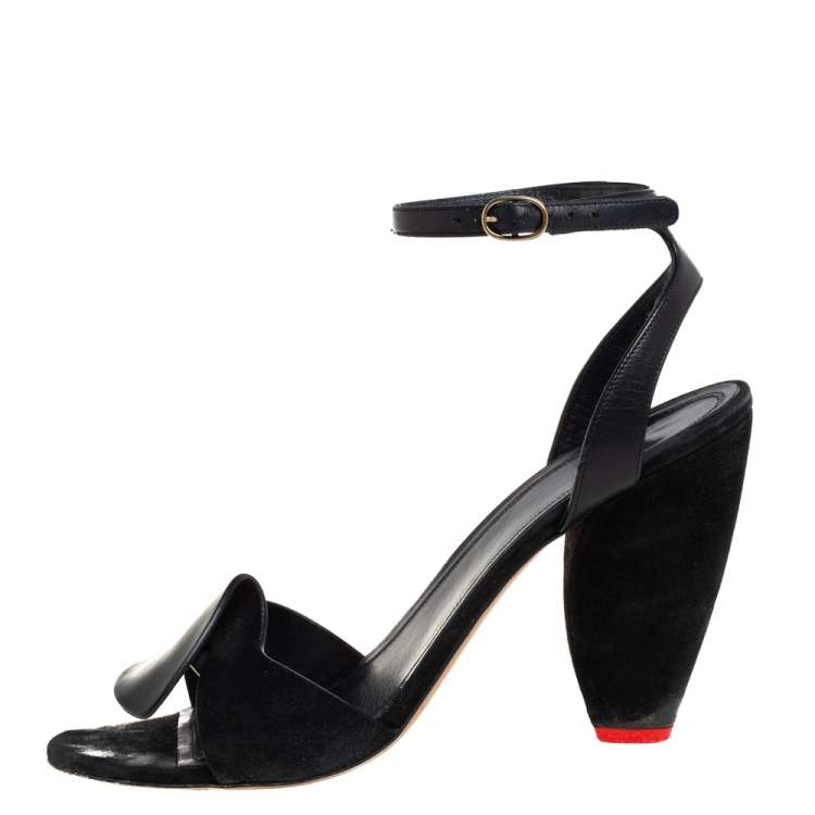 Pre Owned Celine Black Leather And Suede Ankle Strap Sandals Size 41