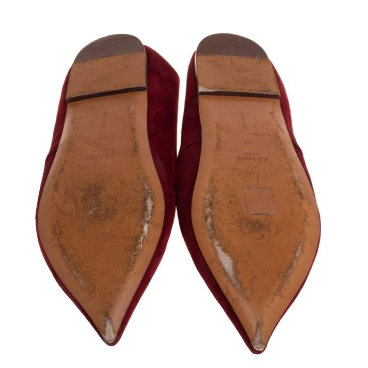 Pre Owned Céline Burgundy Suede V Lace Up Flats Size 41