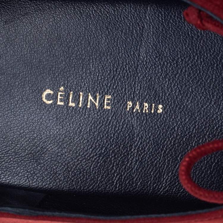 Pre Owned Céline Burgundy Suede V Lace Up Flats Size 41