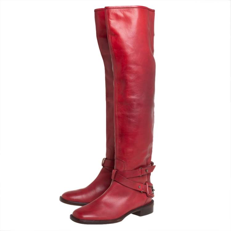 مملوكة مسبقًا Céline Red Leather Knee  Length Boots Size 39