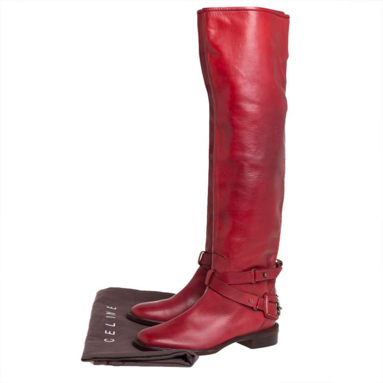مملوكة مسبقًا Céline Red Leather Knee  Length Boots Size 39