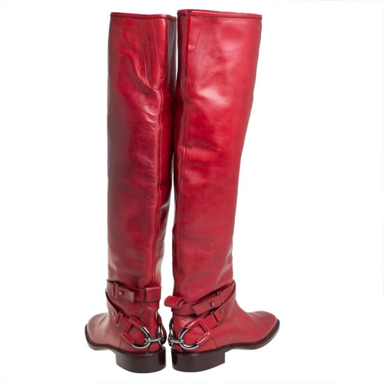 مملوكة مسبقًا Céline Red Leather Knee  Length Boots Size 39