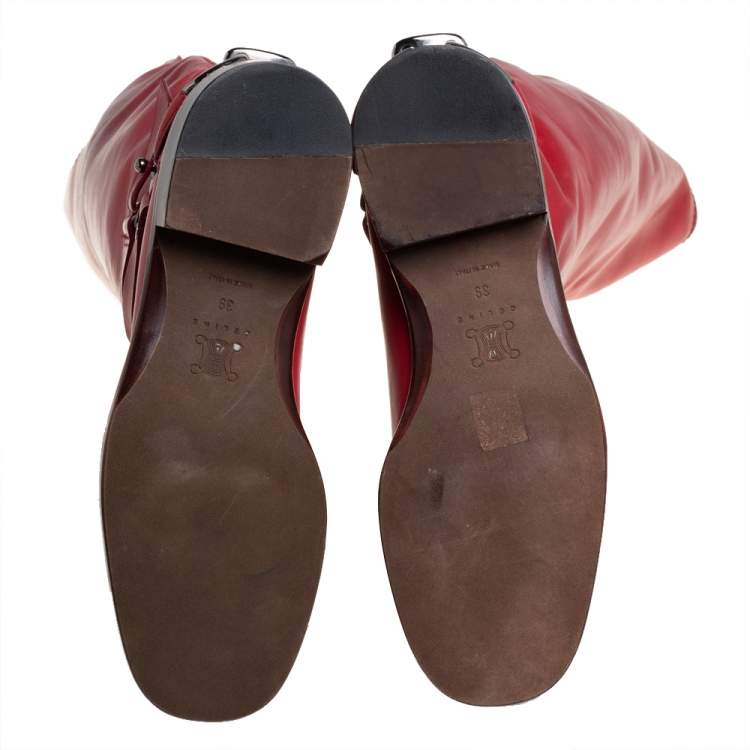 مملوكة مسبقًا Céline Red Leather Knee  Length Boots Size 39