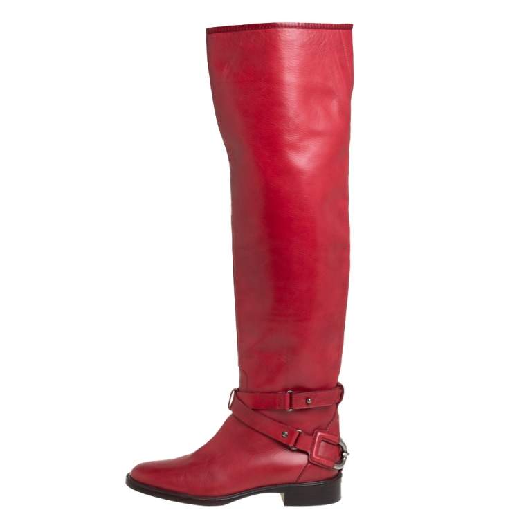 مملوكة مسبقًا Celine Red Leather Knee Length Boots Size 39