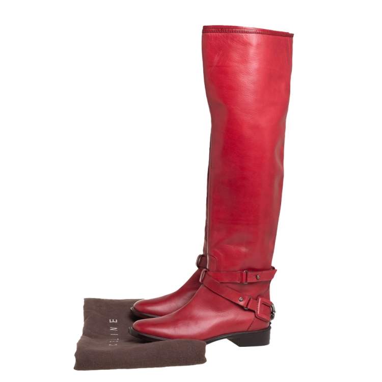 مملوكة مسبقًا Celine Red Leather Knee Length Boots Size 39