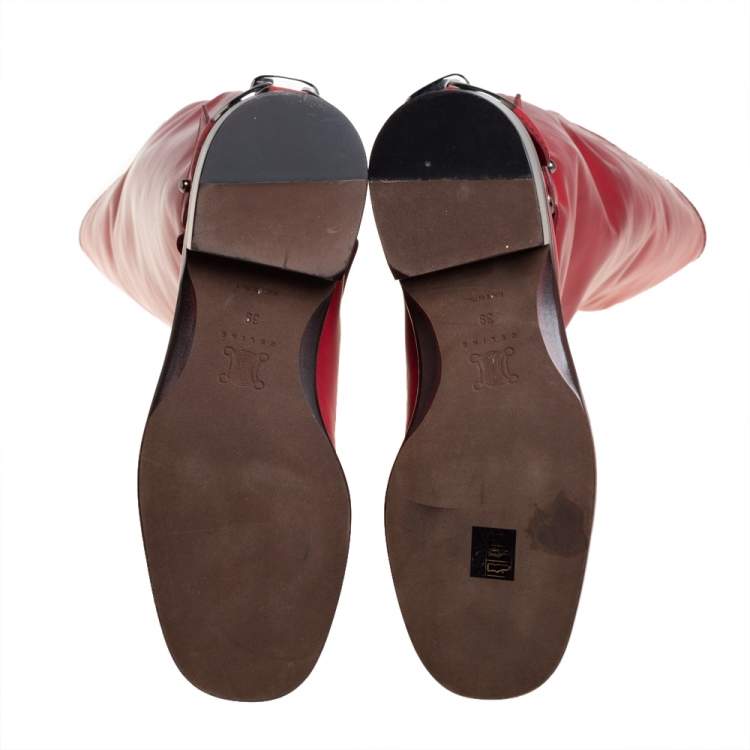 مملوكة مسبقًا Celine Red Leather Knee Length Boots Size 39
