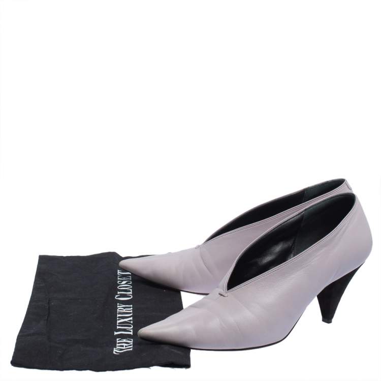 Pre Owned Celine Purple Leather V-Neck Pointed Toe Pumps Size 40