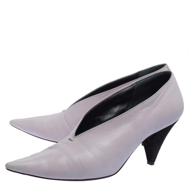 Pre Owned Celine Purple Leather V-Neck Pointed Toe Pumps Size 40